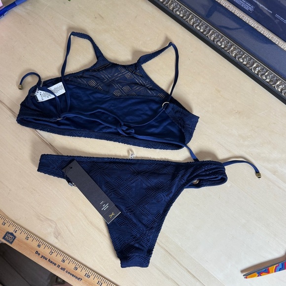 Vitamin A Navy Blue Nightbird Crochet Two Piece Bikini Swim Suit - New - Picture 2 of 7